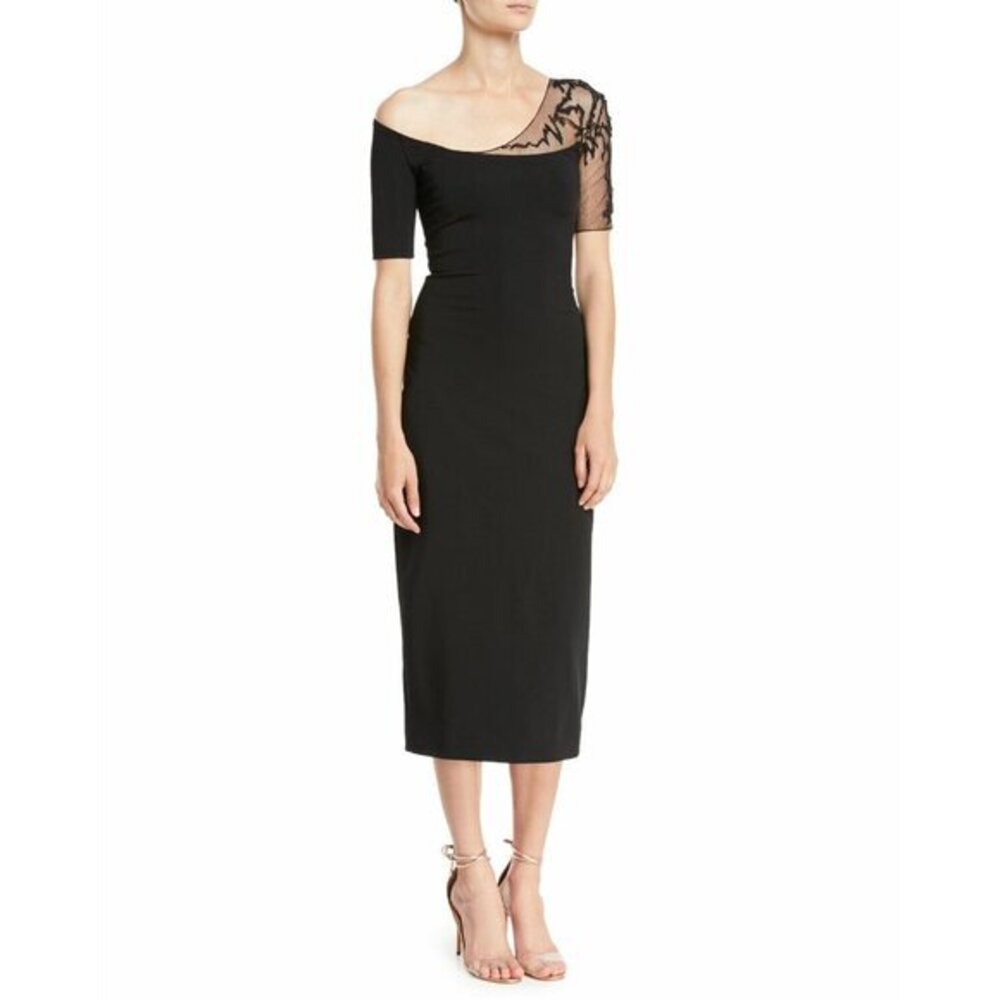 Cushnie Et Ochs Black Dress Beaded Tulle Sleeve Embellishment Sz 4 NWT $1,495